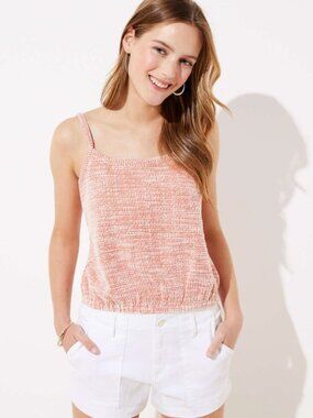 NWT LOFT Ikat Boucle Bubble Hem Cami in Red-Orange, XS